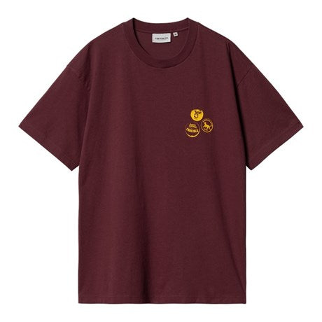 Carhartt Wip S/S Pins T-Shirt FW24 in Malbec/Orange/stone washed