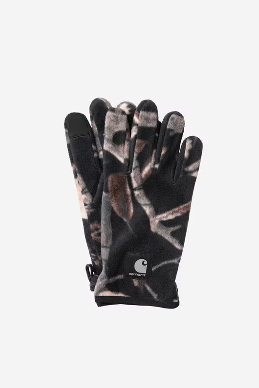 Carhartt WIP Blevin Gloves in Camo Feather Tree, Black