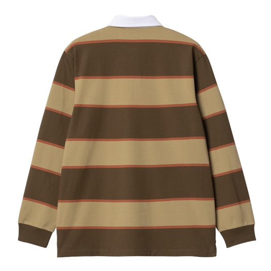 CARHARTT WIP L/S Wilt Rugby Shirt Cotton Single Jersey in Wilt Stripe, Dusty H Brown