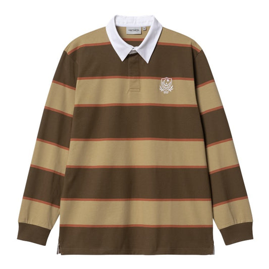 CARHARTT WIP L/S Wilt Rugby Shirt Cotton Single Jersey in Wilt Stripe, Dusty H Brown