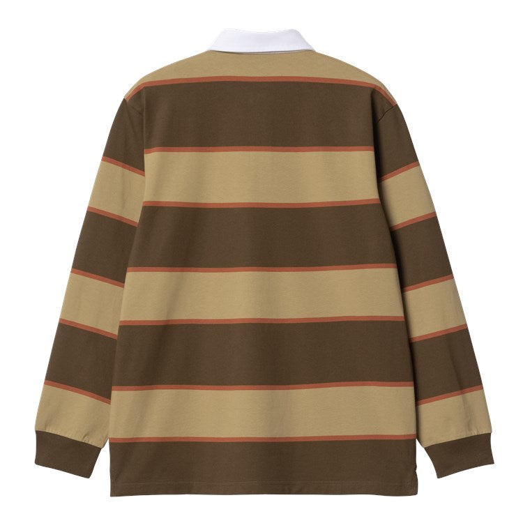 CARHARTT WIP L/S Wilt Rugby Shirt Cotton Single Jersey in Wilt Stripe, Dusty H Brown