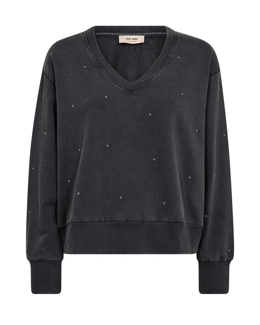 MosMosh MMCosette V-LS Stud Sweatshirt in Thunderstorm