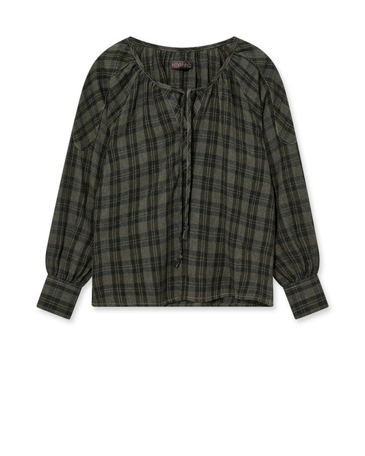 MosMosh MMHChe Check Blouse in Kombu Green