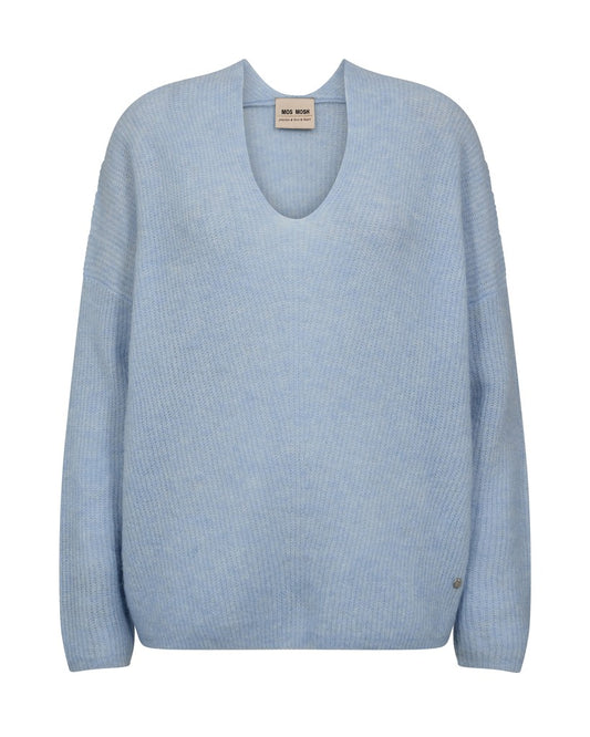 MosMosh MMThora V-Neck Knit in Cashmere Blue
