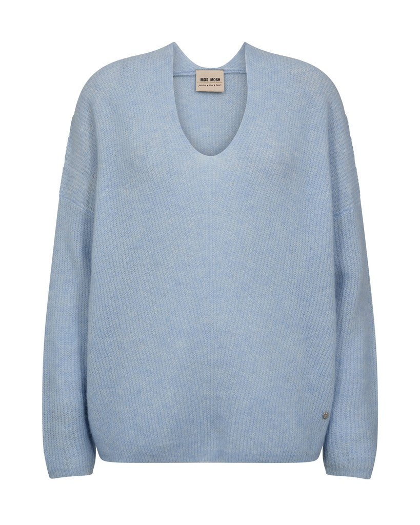 MosMosh MMThora V-Neck Knit in Cashmere Blue