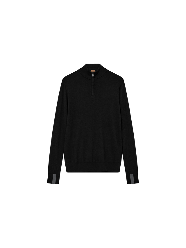 Mos Mosh Gallery Adam Soft Zip Turtle Neck Knit in Schwarz