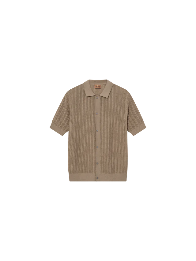 Mos Mosh Gallery MMGDario Button SS Polo Knit in Dune