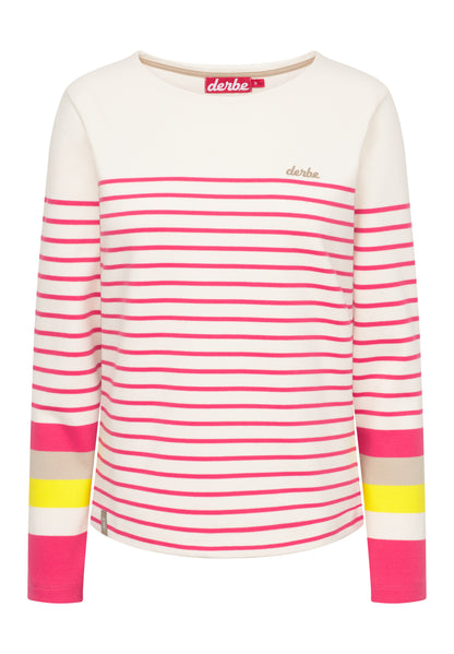Derbe Hamburg Interstriped Damen T-Shirt in off white/azalea