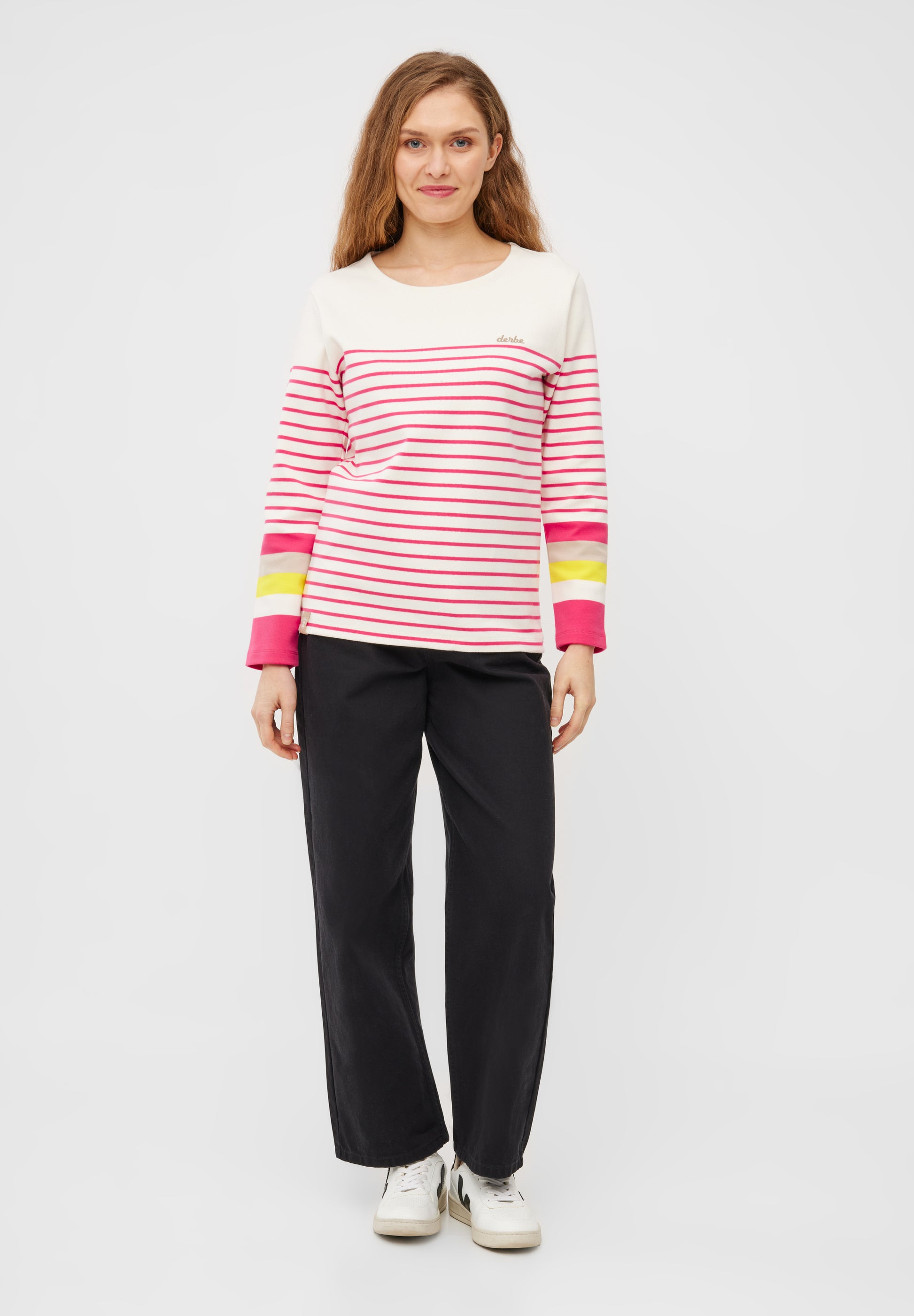 Derbe Hamburg Interstriped Damen T-Shirt in off white/azalea