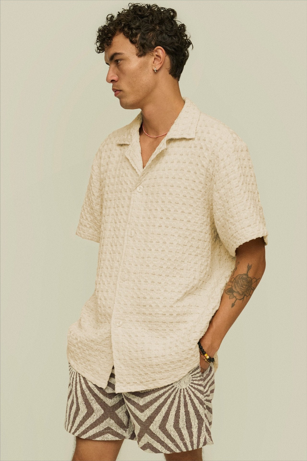 OAS Ecru Cuba Waffle Shirt