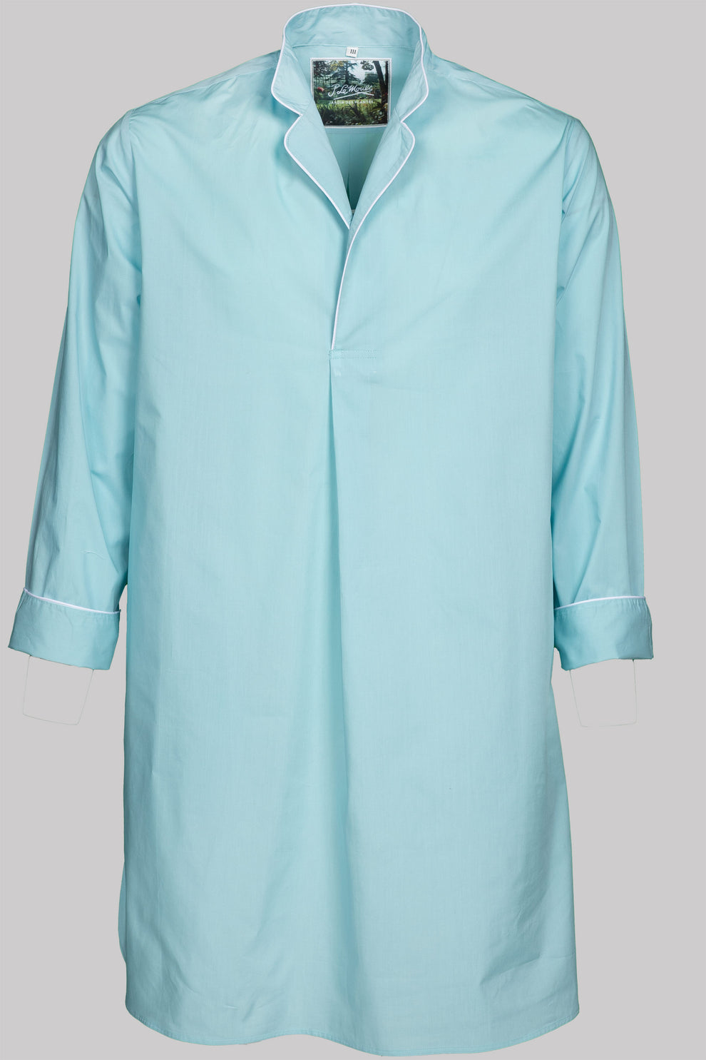 P.Le Moult NIGHT-SHIRT Colour﹢Piping Cotton-Popeline in Aqua/Weiß