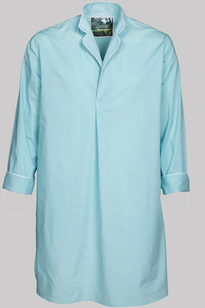 P.Le Moult NIGHT-SHIRT Colour﹢Piping Cotton-Popeline in Aqua/Weiß