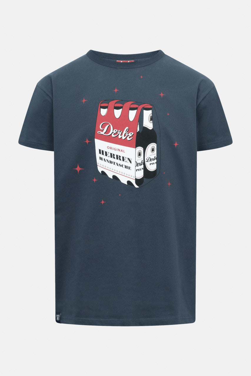 Derbe Herrenhandtasche rot-weiß T-Shirt navy