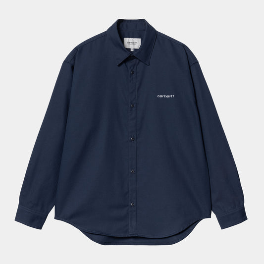 Carhartt Wip L/S Module Script Shirt FW24 in Air Force Blue/Weiß/rigid