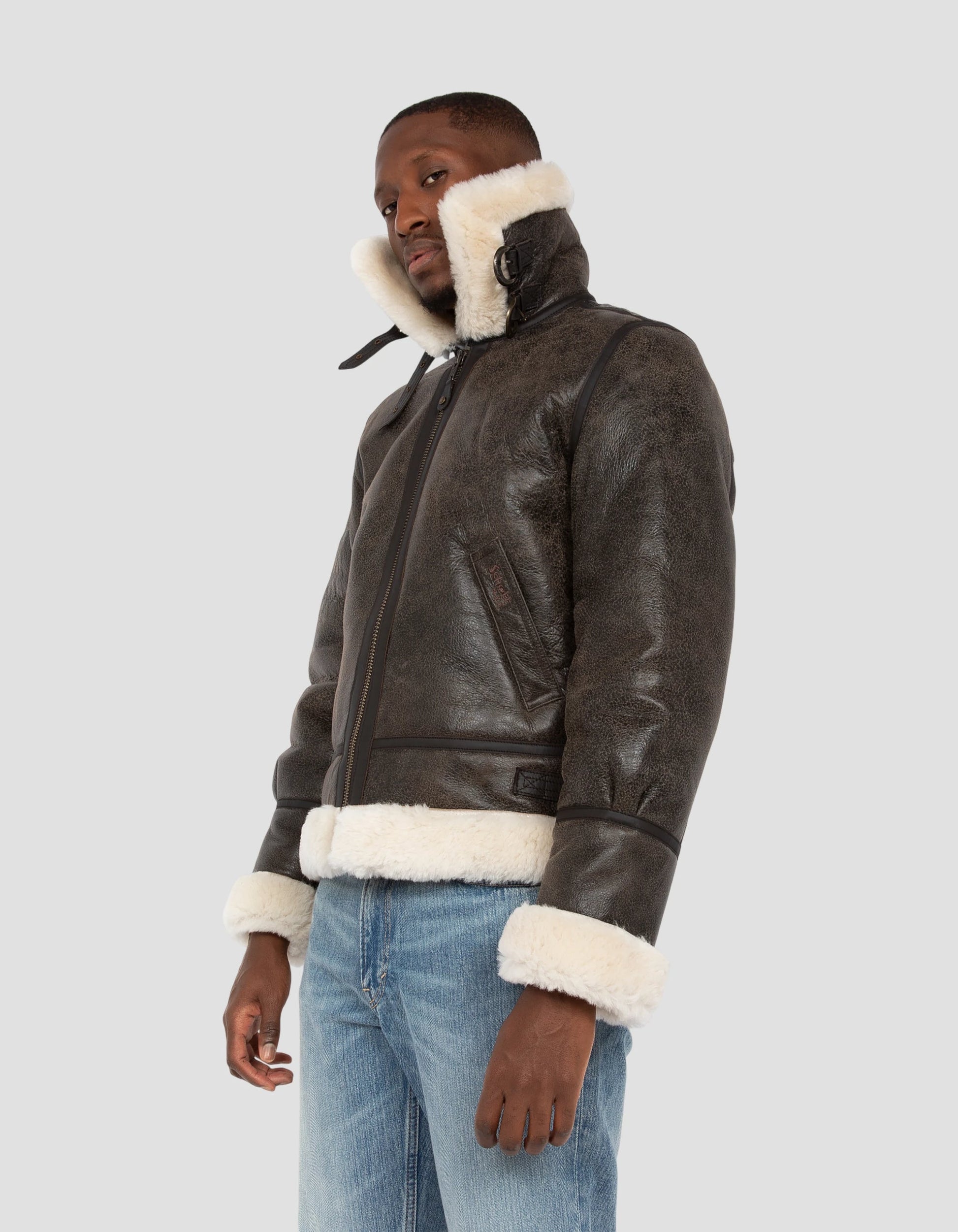 Schott B-3 Bomber jacket LC1259 , sheepskin leather in Dark Brown