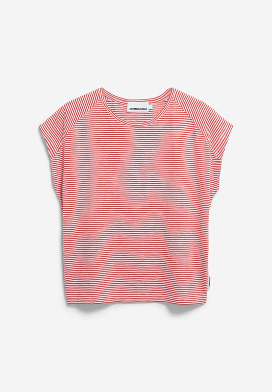Armedangels ONELIAA LOVELY STRIPES Woman Shirts T-Shirt in oatmilk-coral blush