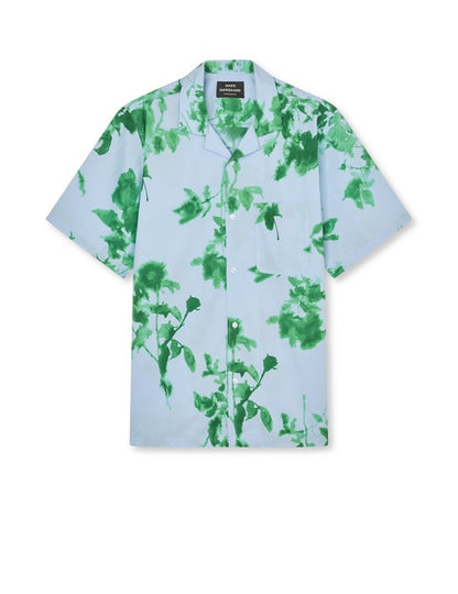 Mads Nørgaard Organic Cotton Poplin Kenji AOP Shirt SS FS25 hu in Cashmere Blue