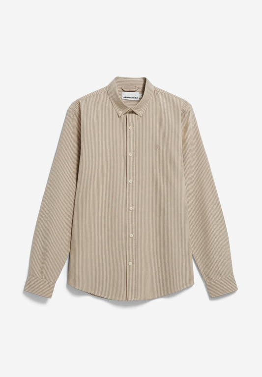Armedangels Men QUAASA STRIPES Hemd langarm in light sage-oatmilk