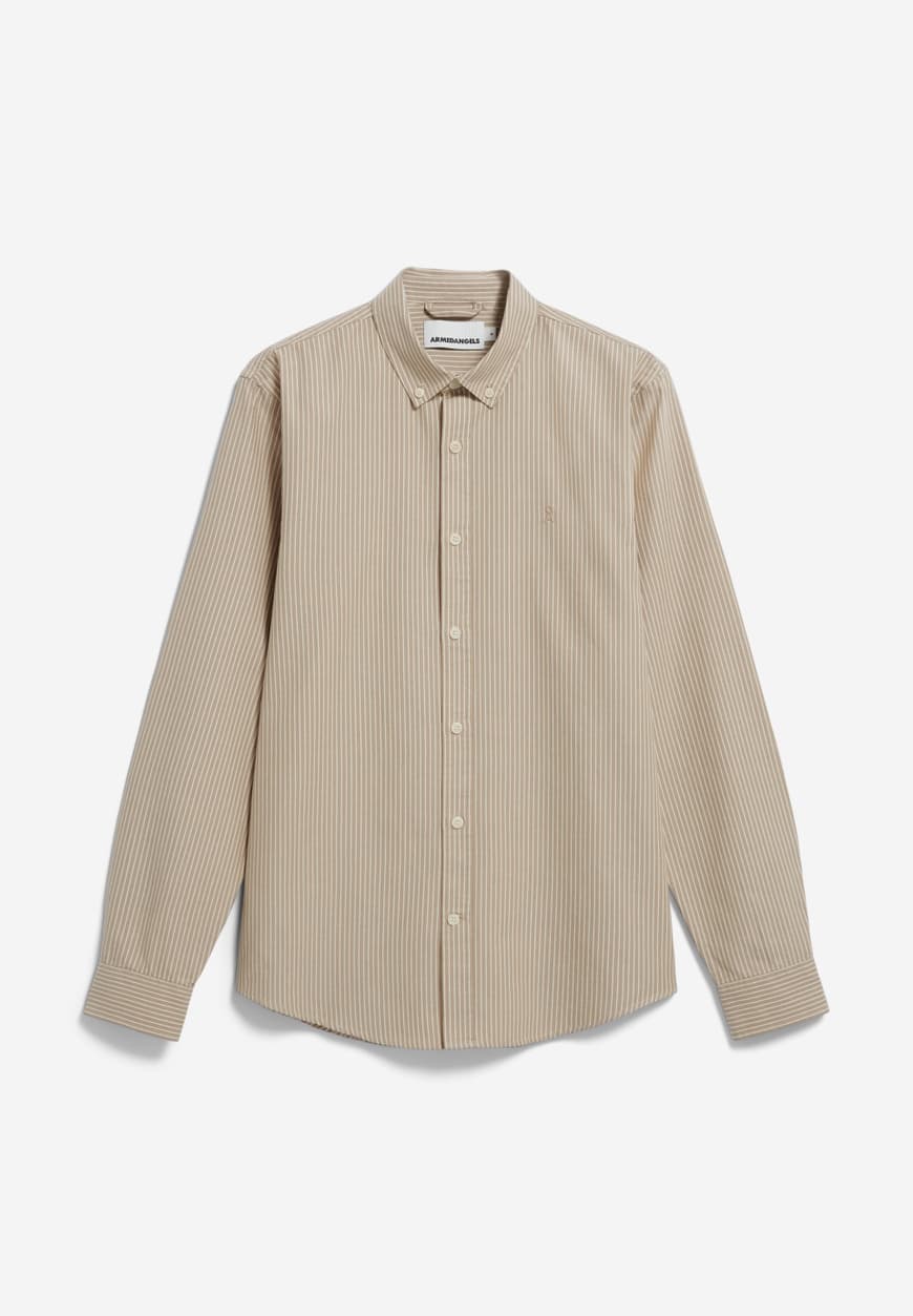 Armedangels Men QUAASA STRIPES Hemd langarm in light sage-oatmilk