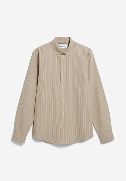 Armedangels Men QUAASA STRIPES Hemd langarm in light sage-oatmilk