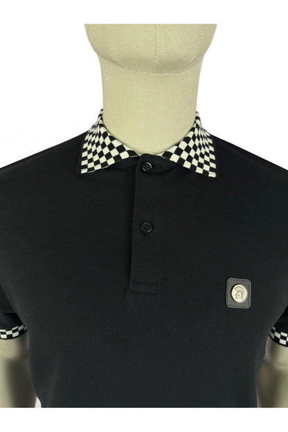 Trojan Chequerboard Trim Pique Polo TC/1051 in Schwarz