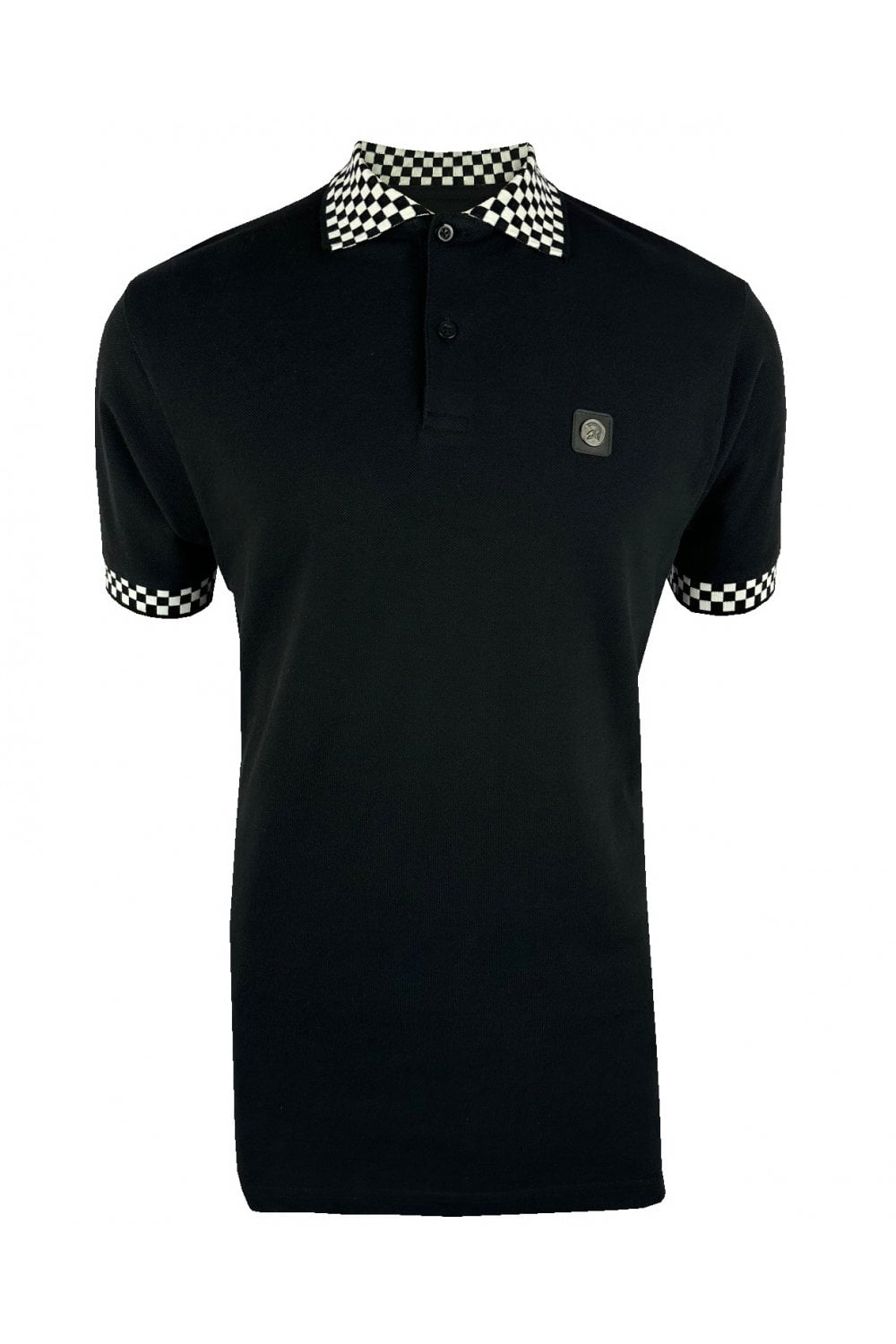 Trojan Chequerboard Trim Pique Polo TC/1051 in Schwarz