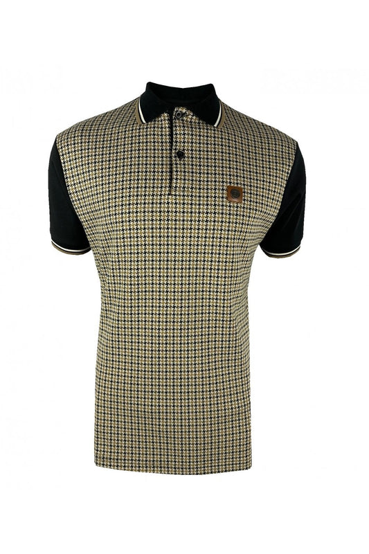 Trojan jacquard houndstooth panel polo TR/8871 in Schwarz