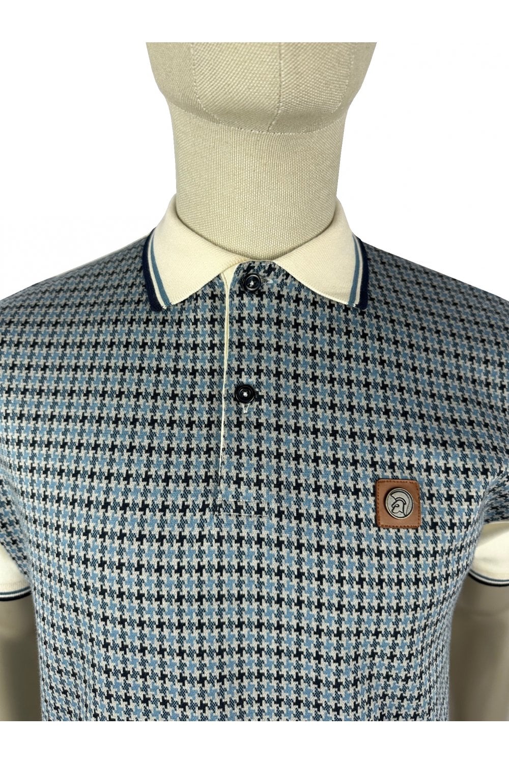 Trojan jacquard houndstooth panel polo TR/8871 in Ecru