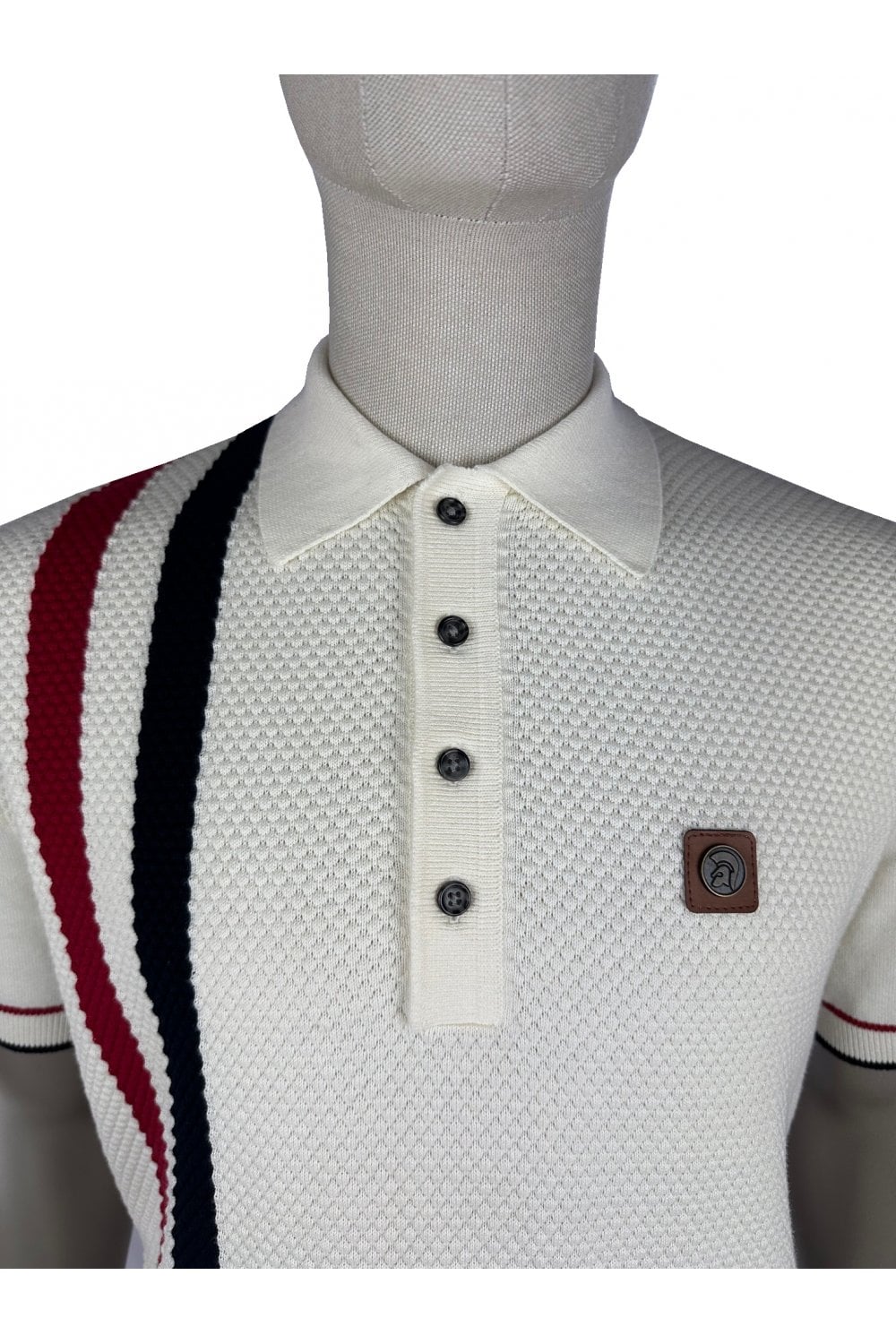 Trojan Racing Stripe Fine Gauge Polo TR/9063 in Ecru