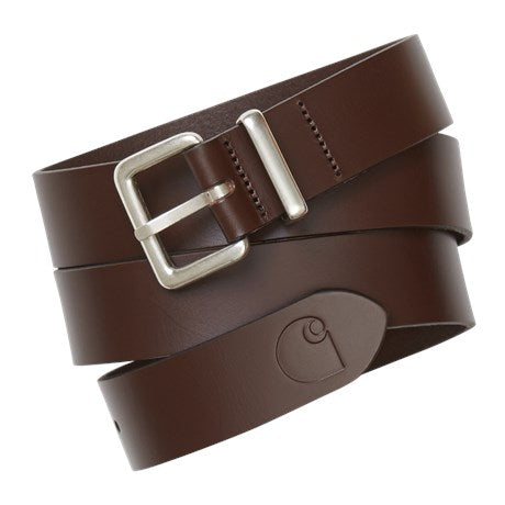 Carhartt WIP Logo Belt Leather -Dark Brown/Black  Silver
