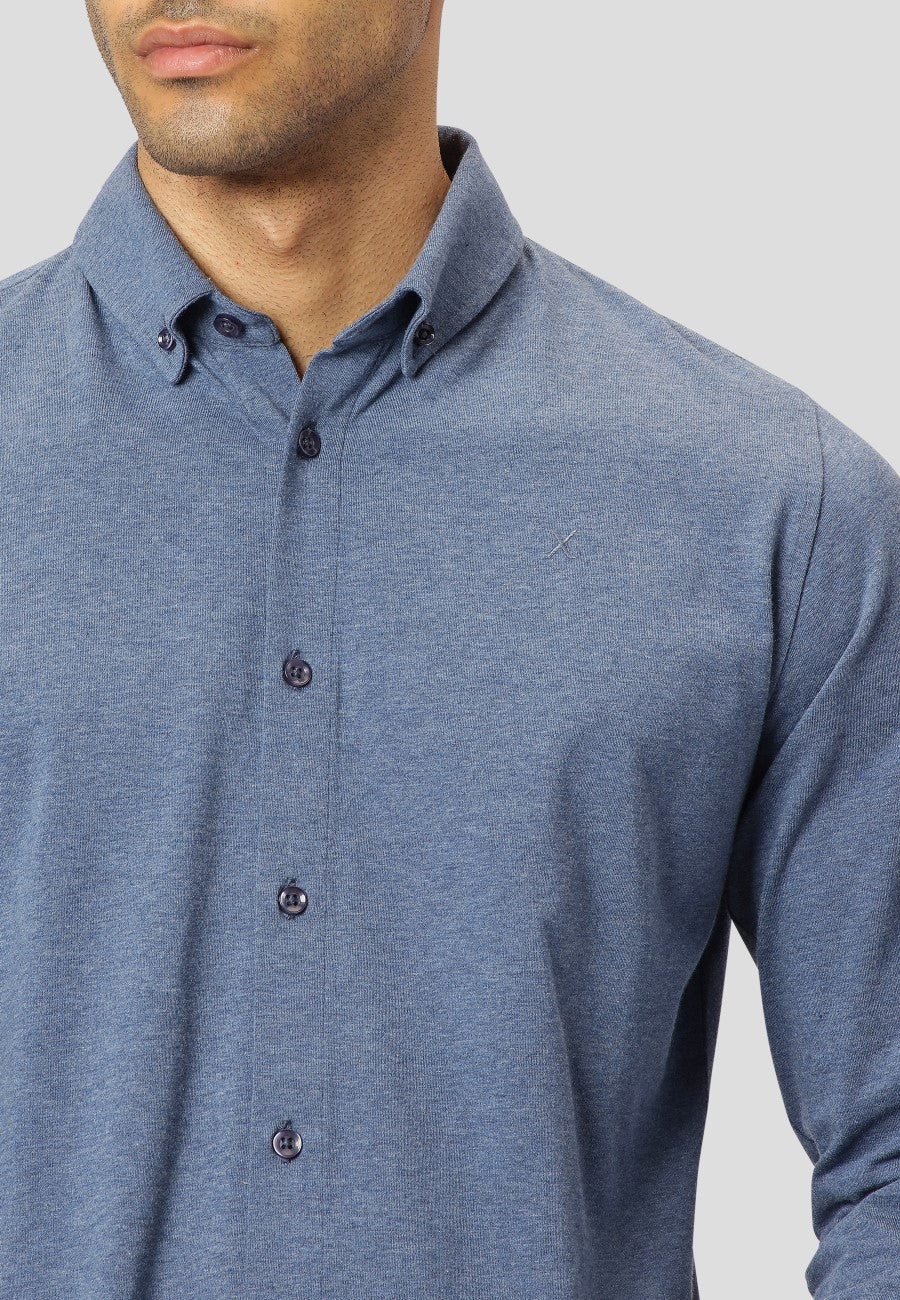 Blaues Jersey Stoff Hemd mit Stretchanteil von Clean Cut Copenhagen.