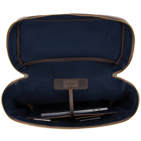 Buckle & Seam Leder Rucksack Siwa Dots in Braun Navy