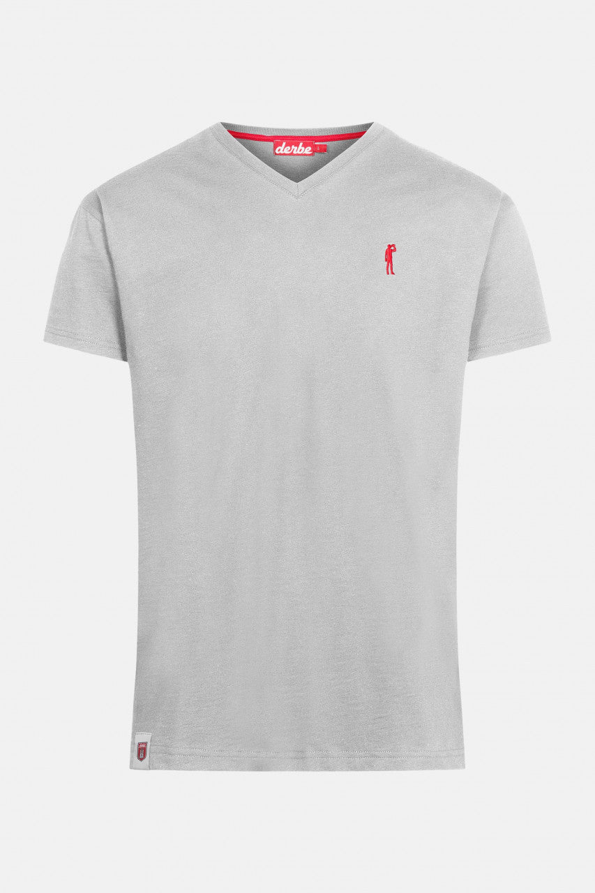 Derbe Hamburg Basic Kippes V-Neck Herren T-Shirt in Grau