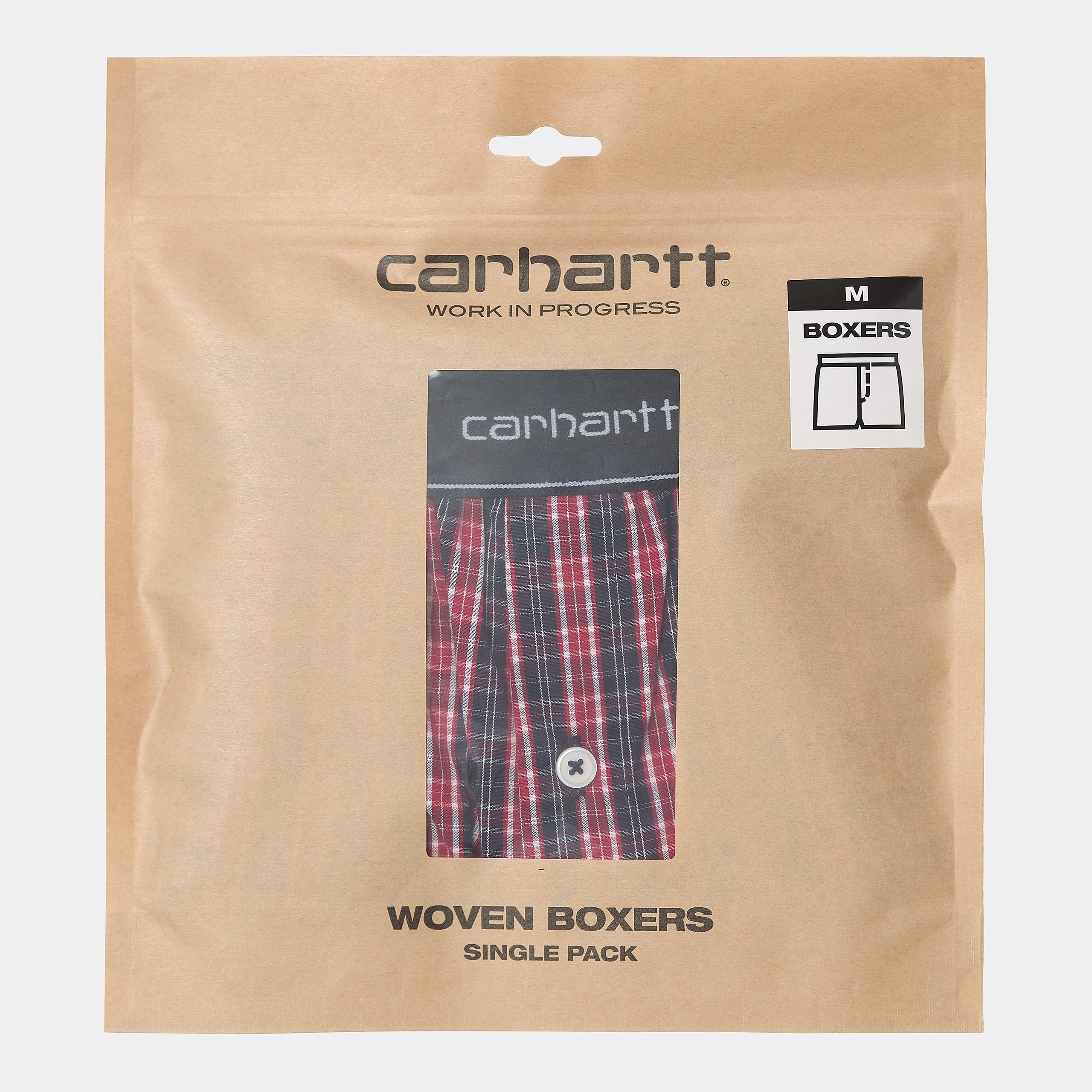 Carhartt WIP   Cotton Script Boxers James Check, Etna Red