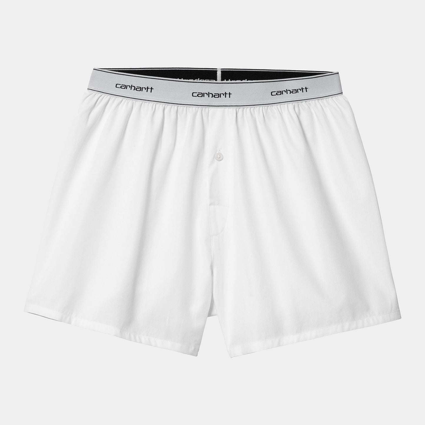Weiße Boxershorts von Carhartt WIP aus 100% Baumwolle und Gummibund mit Carhartt Schriftzug.