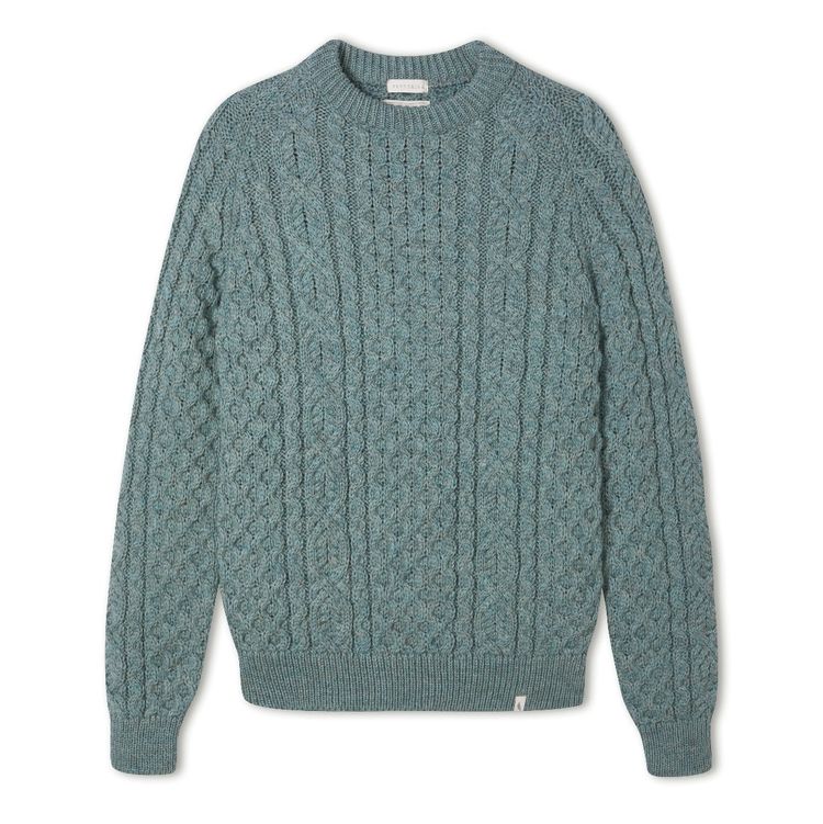 Peregrine Men Hudson Aran jumper in Seafoam