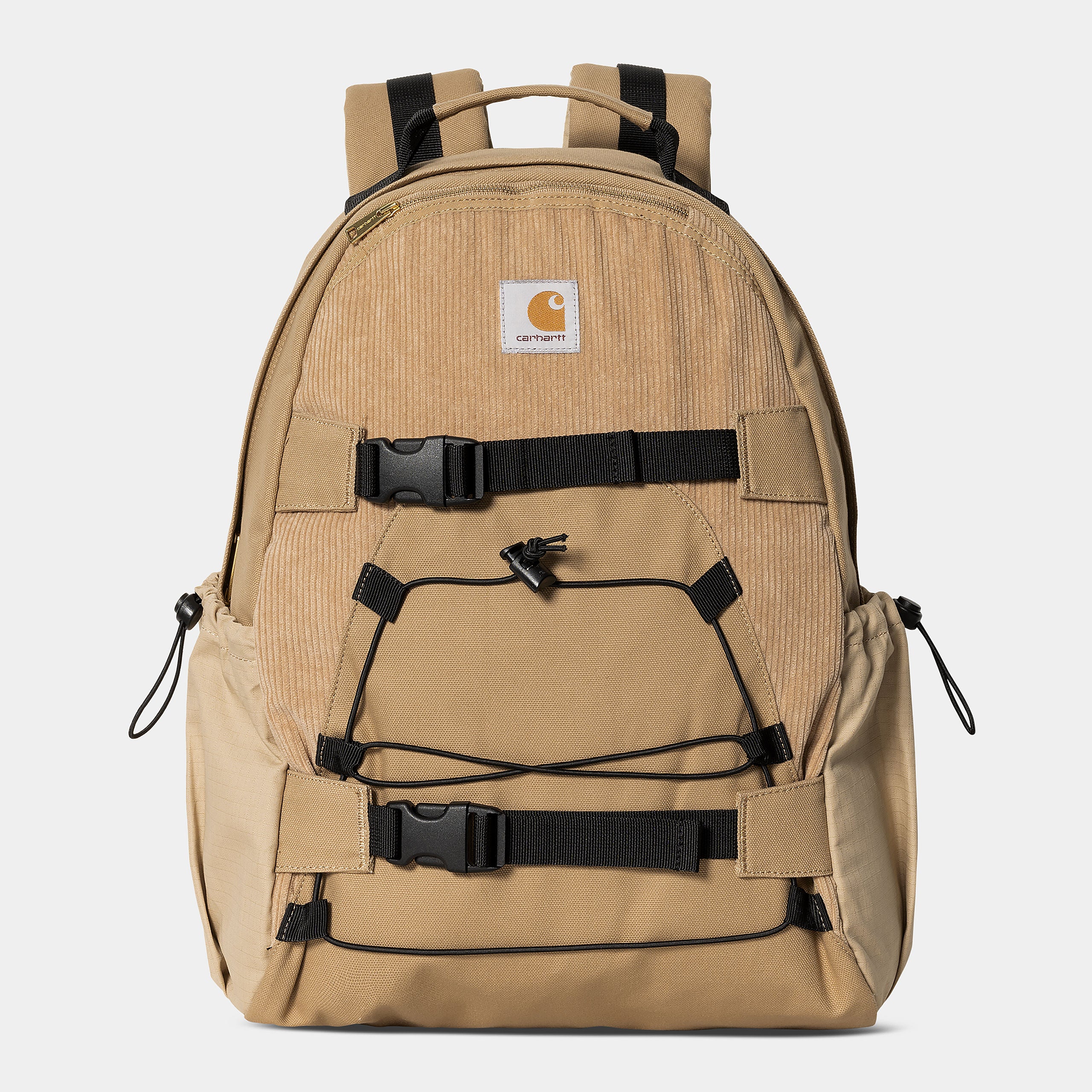 Medley Backpack von Carhartt WIP aus verschiedenen Stoffarten wie Cord, Canvas und Ripstop in farbe Hellbraun.