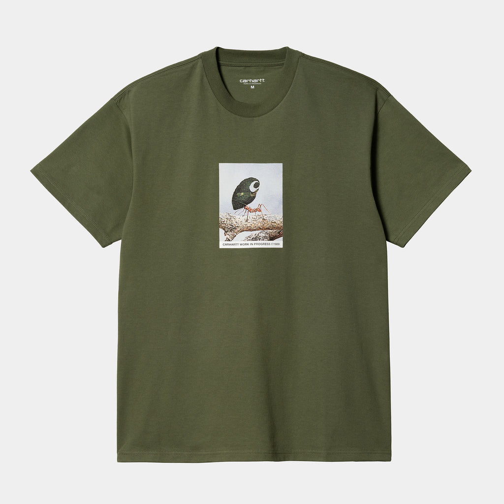 normal geschnittenes oliv grünes  herren t-shirt mit ameisen print  von carhartt wip