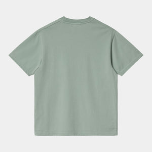 T-Shirt für Frauen von Carhartt WIP mit kleiner Carhartt Stickerei in Salbei Grün.